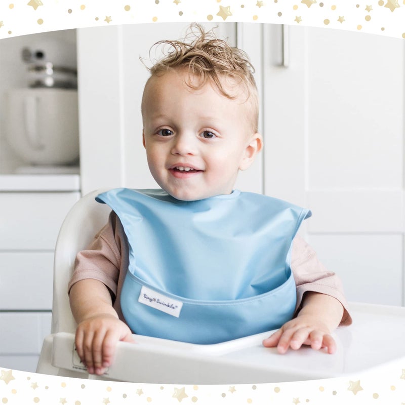 Tiny Twinkle Mess Proof Baby Bibs for Eating - Waterproof, Wipeable Toddler Bibs with Pocket - Baby Food Bibs for Girls & Boys(5 Pack, Unisex Solids) - Image 3
